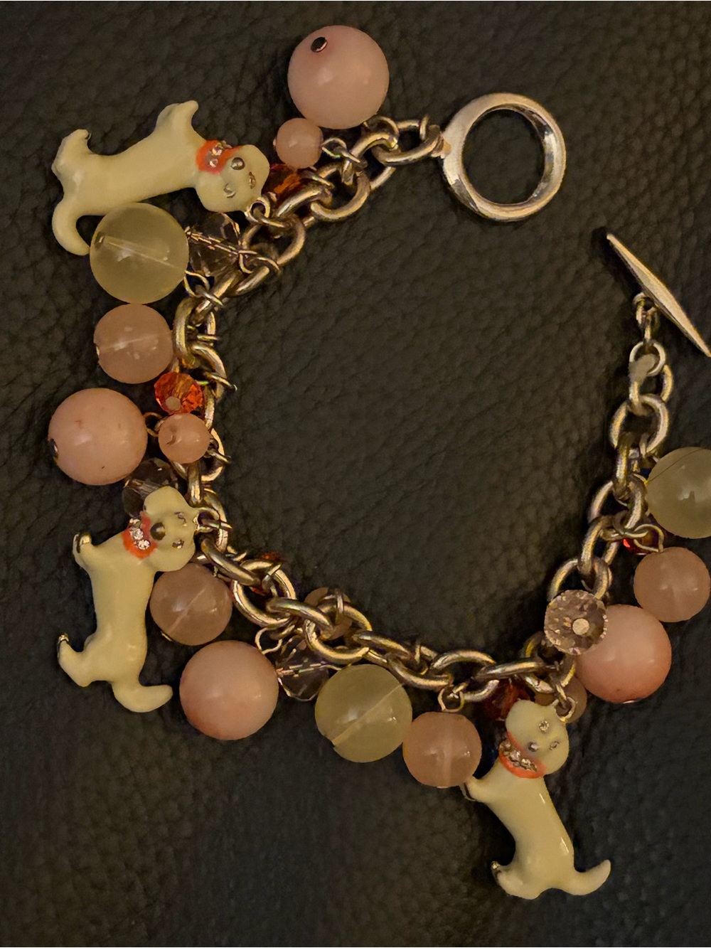 ENAMEL DACHSHUND PUPPY DOG CHARM BEADED BRACELET 7 1/2” vintage 🟣